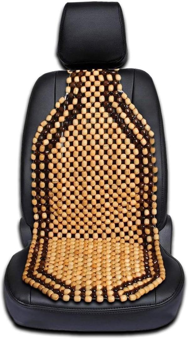 Zento Deals Wood Beaded Comfort Seat Cushion Seat Cover- Double Strung Ultra Comfort Massaging Car Seat Cushion for Car, Truck, or Office Chair (1 - Pack)