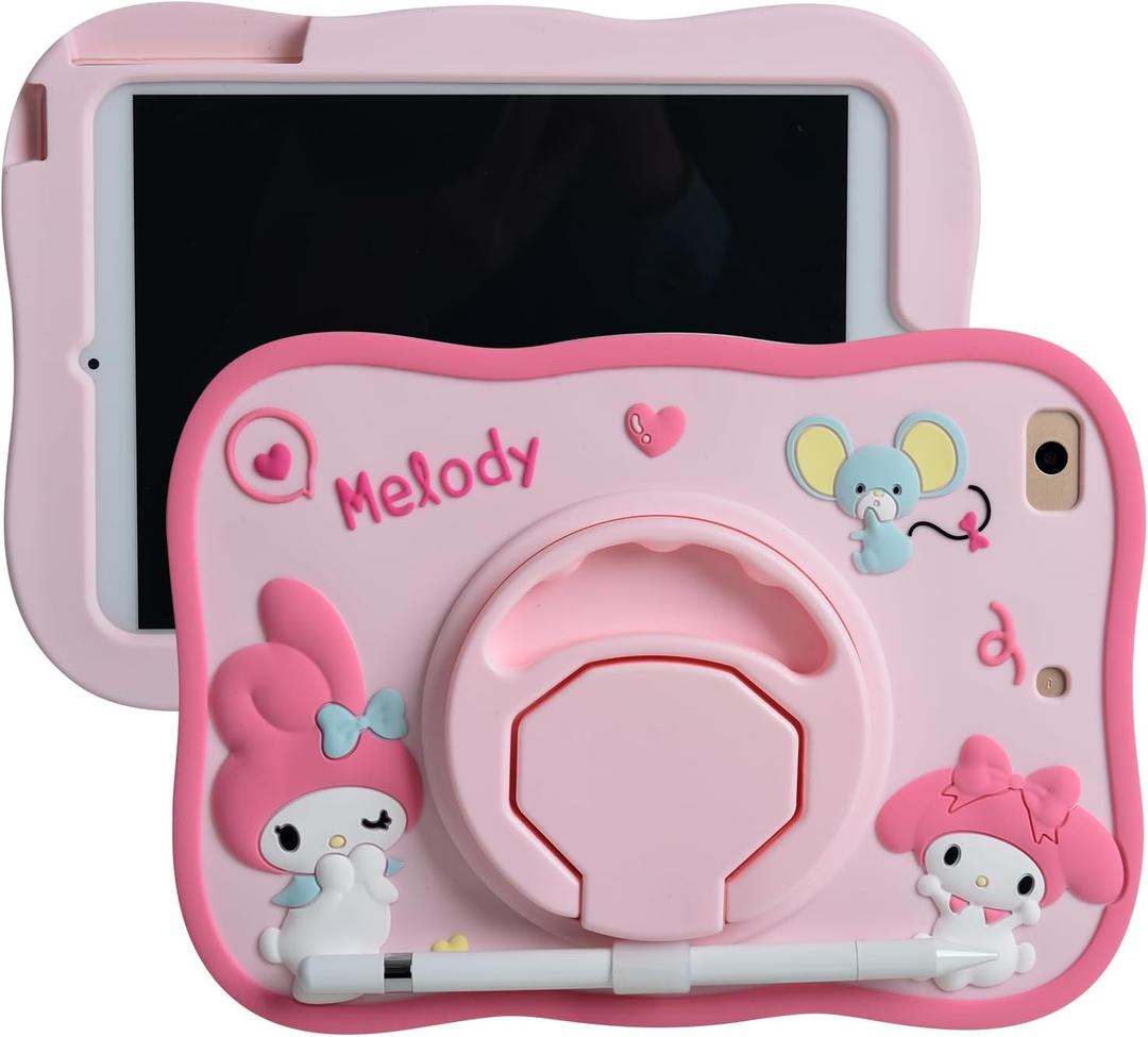 Cartoon Case for iPad 10.2"MONEHOYSY Cute Soft Silicone Kickstand [Drop Proof,Shock Proof,Anti Slip] Back Stand Cover Case for Kids Children Teens Girls Boys (for Melody)