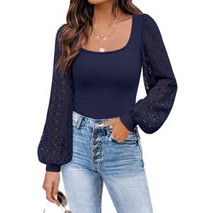 DOROSE Womens Mesh Long Sleeve Shirts Casual Blouses Tops (XX-Large, X03 - Dark Blue)