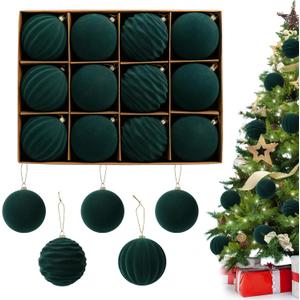 3.15inch Velvet Christmas Ornaments Balls Flocked Christmas Tree Ball Bulk Plastic Hanging Ornaments Balls for Xmas Decoration (Green, 3.15inch)