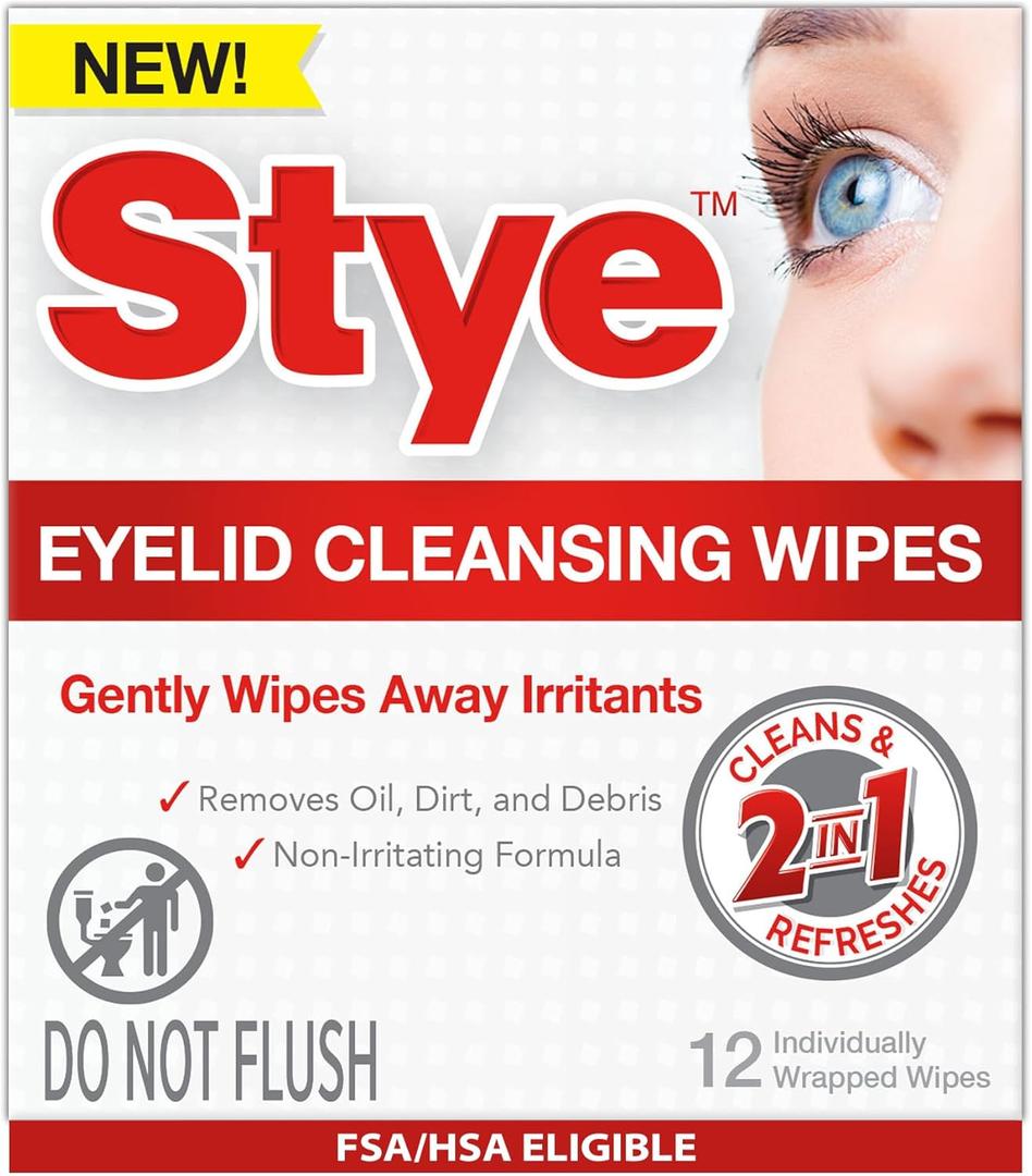 Stye Cleansing Eyelid Wipes – Individually Wrapped Face Wipes Gently Remove Oil, Dirt & Other Contaminants, 12 Count
