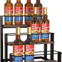 J JACKCUBE DESIGN 3 Tier Syrup Bottle Storage Rack, Rustic Wood and Metal Wire 12 Bottles Compartment Display Organizer Holder Stand for Syrup, Wine, Dressing - MK815A