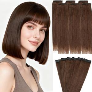 Clip in Hair Extensions Real Human Hair, 12 Inch Short Invisible Remy Human hair Clip in Extensions for Women Seamless Straight 6 Pcs Per Set with Double Weft (Medium Brown, 12 Inch)