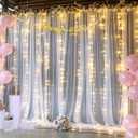10ft x 10ft White Tulle Backdrop Curtain with Lights String for Parties Wedding Bridal Shower Sheer White Curtain Backdrop for Birthday Baby Shower Photo Booth Background Decorations