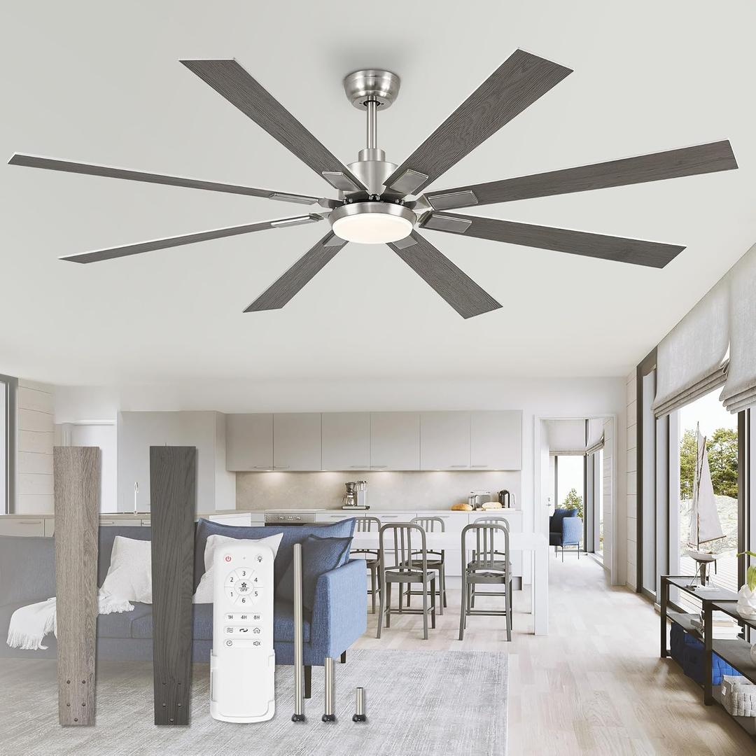72 inch Brushed Nickel Modern Ceiling Fans with Lights and Remote, Indoor/Outdoor Ceiling Fan for Living Room Patio, 6 Speed Reversible Quiet DC Motor, 3 CCT, Dual Finish Blades