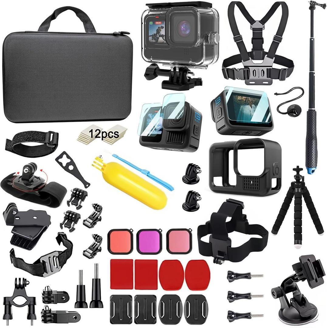 Accessories Kit for Gopro Hero 13 Black Waterproof Housing Silicone Case Glass Screen Protector Bundle for Go pro Gopro13 Hero13 Action Camera