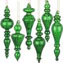 6 Pcs Crystal Glass Finial Christmas Ornaments Large Hanging Christmas Finials Hanging Christmas Tree Decorations for Xmas Tree Decoration Holiday Decor (Green)