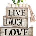 5 Pcs Rustic Farmhouse Tiered Tray Farmhouse Fake Books Decoration Life Laugh Love Wooden Tabletop Decor Love Block Decor Wood Block Sign Gift Centerpiece for Shelf Coffee Mantle Kitchen Table