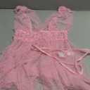 Lilosy Sexy Polka Dots Mesh Sheer Lace Babydoll Chemise Lingerie Set Floral Sleep Wear (Medium, Pink)