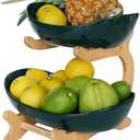 Mangoton 2 Tier Fruit Basket,Ceramic Fruit Bowl for Kitchen Counter,Fruit Basket for Kitchen,Fruteros para Cocina,Large Green