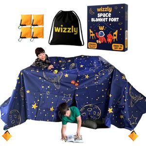 Space Original XL Blanket Fort Building Kit for Kids, 4 Blanket Wizzly Toy, Make a Portable Playhouse, Play Tent Boy and Girl Indoor Outdoor Build Set, STEM Children Toy, Ages 4, 8, 12 +