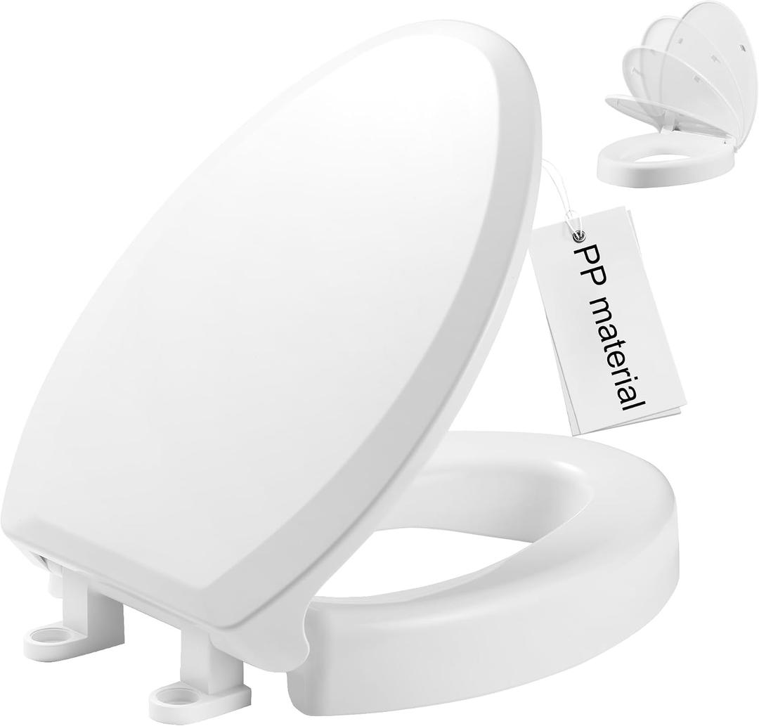 Angol Shiold 3 Inch Raised Toilet Seat, Elongated Toilet Seat Cover with Slow Close Lid, Non-Slip Stable Elevated Toilet Seat,White
