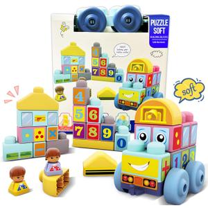 Baby Blocks 6 to 12 Months Kids Building Blocks Colorful Soft Blocks for Toddlers, Large Creative Stacking Blocks, STEM Soft Blocks for Baby 34 PCS, Toddler Stacking Toy Gifts