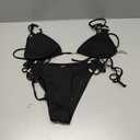 Yusongirl Womens Two Piece Bikini Set Sexy Tie Side Halter Triangle Tops String Bathing Suit Solid Color Bikini Swimsuit (Large, Black)