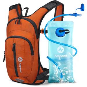 Nepest Hydration Pack Backpack for Women & Men, Lightweight Water Backpack with 2L Water Bladder for Hiking Cycling Running Biking (Orange)