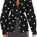 HOCANDY Women Long Sleeve Button Down Shirt Tie Back Cinched Waist Lapel Collar Corset Blouse Work Casual Dressy Tunic Shirt (Medium, Polka Dot Black)