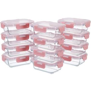 Small Glass Food Storage Containers 12 Pack-12oz Glass Containers with Lids for Meal Prep, Food Storage, Freezer to Microwave Safe, Air-Tight, Leak-Proof, Pink Set