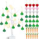 Valentine‘s Day Tree Decor 24 Inch Lighted Birch Tree with 23  Pcs Tree Ornaments 12 Valentines Heart Ornaments 12 St Patrick's Day Shamrocks Ornament