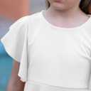 GORLYA Girl's Flutter Sleeve Stretchy A-Line Swing Flared Skater Party Dress with Pockets for 4-12 Years Kids (White)