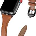 WFEAGL Compatible with Leather Apple Watch Band 41mm 40mm 38mm 42mm(series 11 10) Women, Top Grain Leather Strap Slim & Thin Replacement Wristband for iWatch Bands SE 3 2 1, Series 11 10 9 8 7 6 5 4 3 2 1 (Brown/Black)