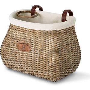 GRANNY SAYS Bike Basket Front, Natural Rattan Wicker Bike Baskets, Bicycle Basket with Cup Holder, Handmade Woven Bike Baskets for Women and Men, Storage Basket for Beach Cruisers, Ebikes (Brown)