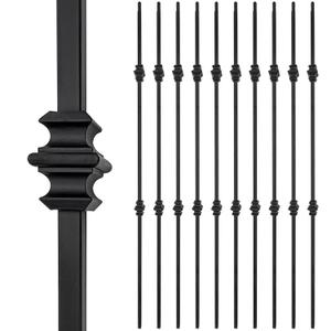 Wrought Iron Balusters (Set of 10),1/2 inch Hollow Double Knuckle Balusters,Decorative Metal Balusters Spindles for Decks,Spiral Stair Railing,Satin Black Metal Railing - D07
