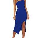 OWIN Semi Formal Dresses for Women Spaghetti Straps Bodycon Midi Dress Elegant Cocktail Party Dress Royal Blue M