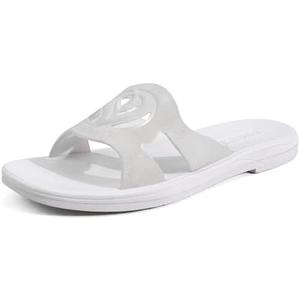 ONCAI Slides for Womens,Flat Dressy Square Toe Summer Beach Sandals for Woman with Comfortable Non-slip Rubber Soles Size 8, All White 