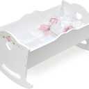 Badger Basket Doll Cradle with Deluxe Bedding Charming White and Rose Design for 18 to 20-Inch Dolls, Complete with Personalization Kit and Pillows