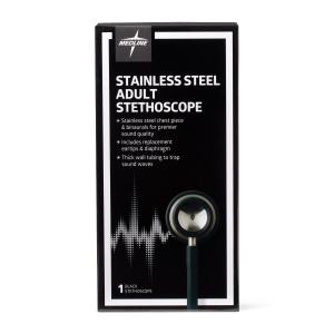 Medline Elite Adult Stainless Steel Stethoscope, Black, High Acoustic Sensitivity
