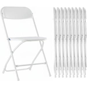 HealSmart 10-Pack Plastic Folding Chair, Portable Chair with Metal Frame, 330lb Capacity, Foldable and Stackable Chairs for Wedding, Party, Picnic, Office, Indoor/Outdoor Dining, White
