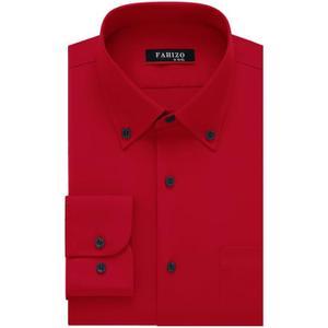 FAHIZO Men's Dress Shirt Regular Fit Soild Casual Business Formal Long Sleeve Button Down Shirts with Pocket (XX-Large, Bright Red)