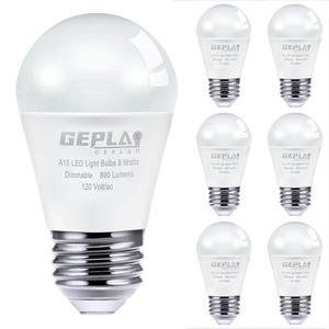 GEPLAD 6-Pack A15 Dimmable LED Light Bulbs, 5000K Daylight White, 800 Lumens, E26 Base, G45 Shape - Perfect for Refrigerator, Pendant Lights & Home Appliances, Energy Saving (60W Equivalent)