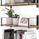 Wallniture Toledo Floating Shelves for Living Room Decor, Floating Bookshelf Set of 3, Burned Finish Rustic Wood Wall Shelves