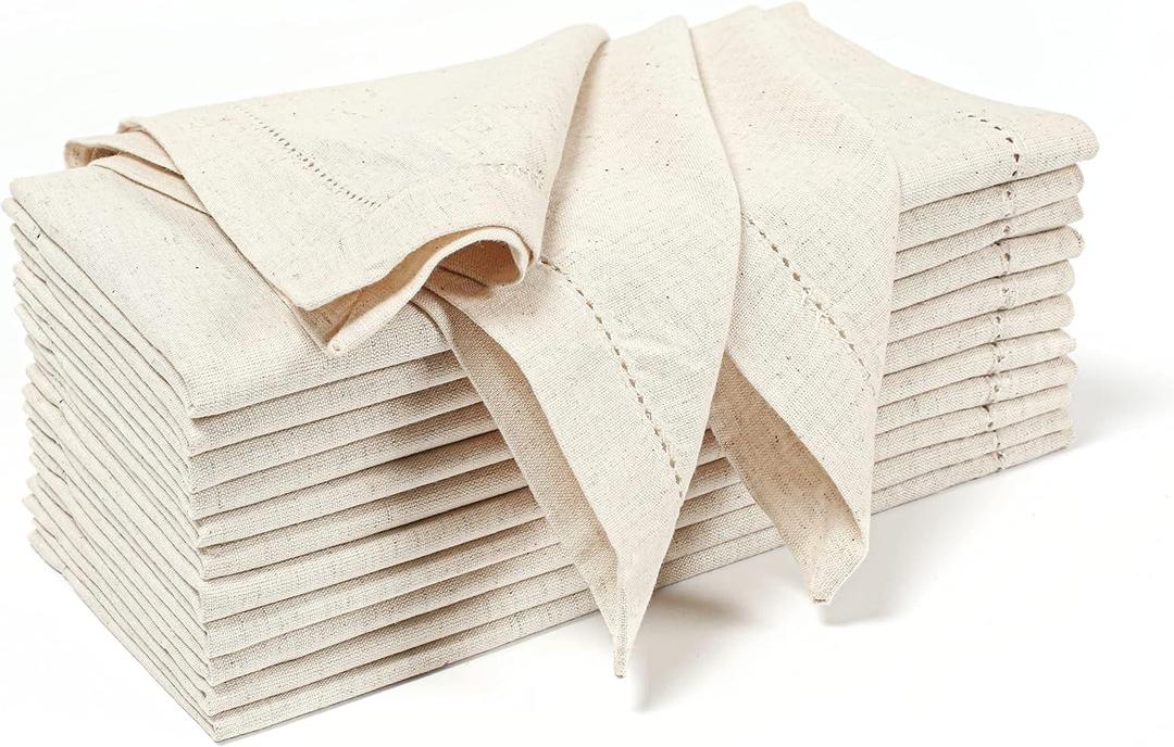 Hausattire Cloth Dinner Napkin Flax Fall Hemstitched Mitered Corner 20x20 Inch Natural Easter Basket Decor Soft Durable Table Linen Napkins Ideal, Cocktail Parties