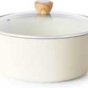 SENSARTE Ceramic Nonstick Stock Pot with Lid, 6.6 QT Soup Pot Casserole Pot, Non-toxic Healthy Pasta Pot, Large Cooking Pot Stew Pot, Induction Compatible, PFOA PFAS PTFE Free, White