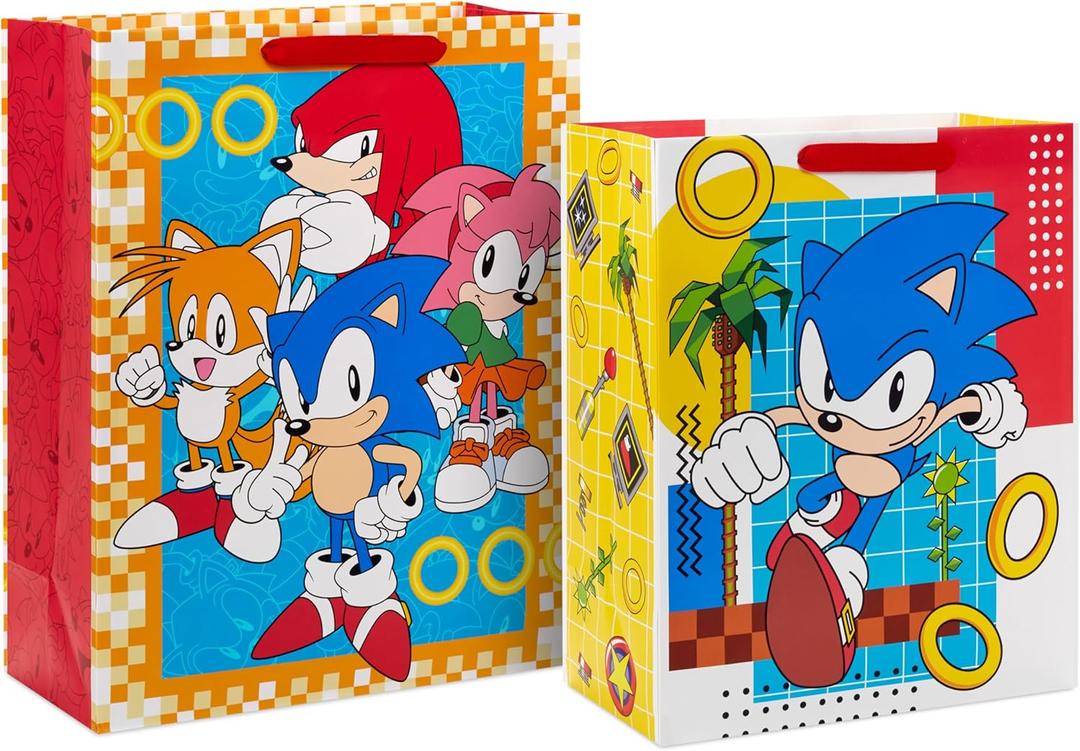 Hallmark Sonic the Hedgehog Gift Bags for Kids, Gamers (2 Bags: 1 Large 13", 1 Extra Large 15") for Birthdays, Back to School, Christmas
