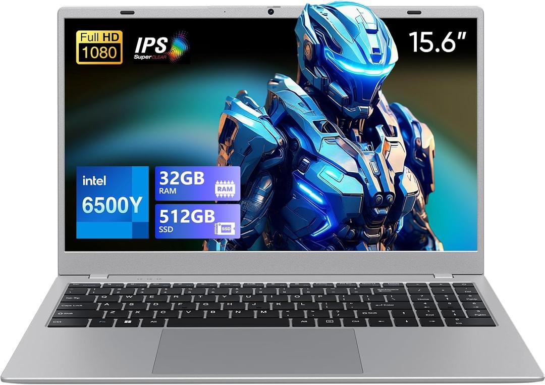15.6 IPS-FHD-Laptop, 32GB RAM 512GB SSD 6500Y (up to 3.4GHz), Multi-Ports Lightweight Computer for Student-Home WiFi 5 BT5.0