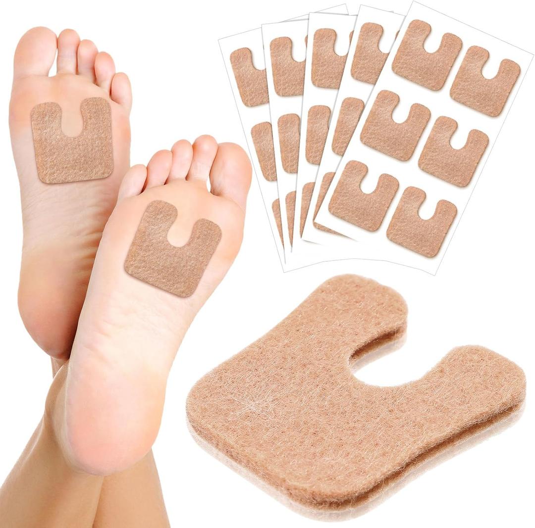 Boao 30 Pcs Callus Pads 1/4" Thick U Shaped Metatarsal Corn Pads Felt Callus Cushions Adhesive Corn Protectors for Men Women Feet Toes Pain Relief Blister Prevention