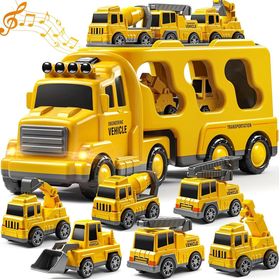 7 Construction Truck Toys Sets for 3 4 5 6 Years Old Boys - Engineering Cars for Kids, Boys Toys Vehicles for Kids, Gift Toys for Ages 2-4