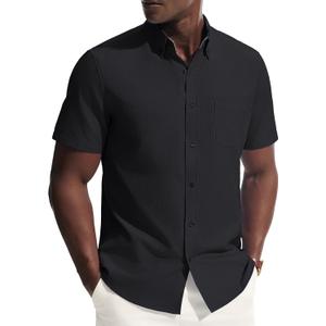 PJ PAUL JONES Mens Dress Shirts Oxford Button Down Shirt Short Sleeve Business Casual Untucked Shirts with Pocket (M)