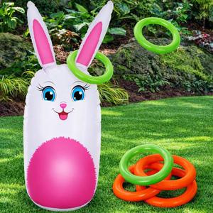 ArtCreativity 34" Easter Games Bunny Inflatable Ring Toss with 6 Rings, Easter Games for Kids - Weighted Bottom to Keep Rabbit Upright - Family Outdoor Easter Party Games for Kids and Adults
