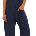 One Piece Jumpsuits for Women Casual Sleeveless Spaghetti Strap Rompers Summer Overalls Beach Vacation Outfits 2025 (Large, Dark Blue)