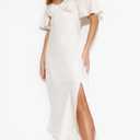 2025 Summer Women's Satin Off Shoulder Formal Dress Wedding Guest Elegant Butterfly Sleeve Split Cocktail Prom Midi Dresses (White, L)