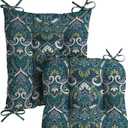 Arden Plush Indoor/Outdoor Rocking Chair Cushion Set, 18 x 20, Water Repellent, Fade Resistant, Tufted Cushion for Rocking Chairs Sapphire Aurora Blue Damask