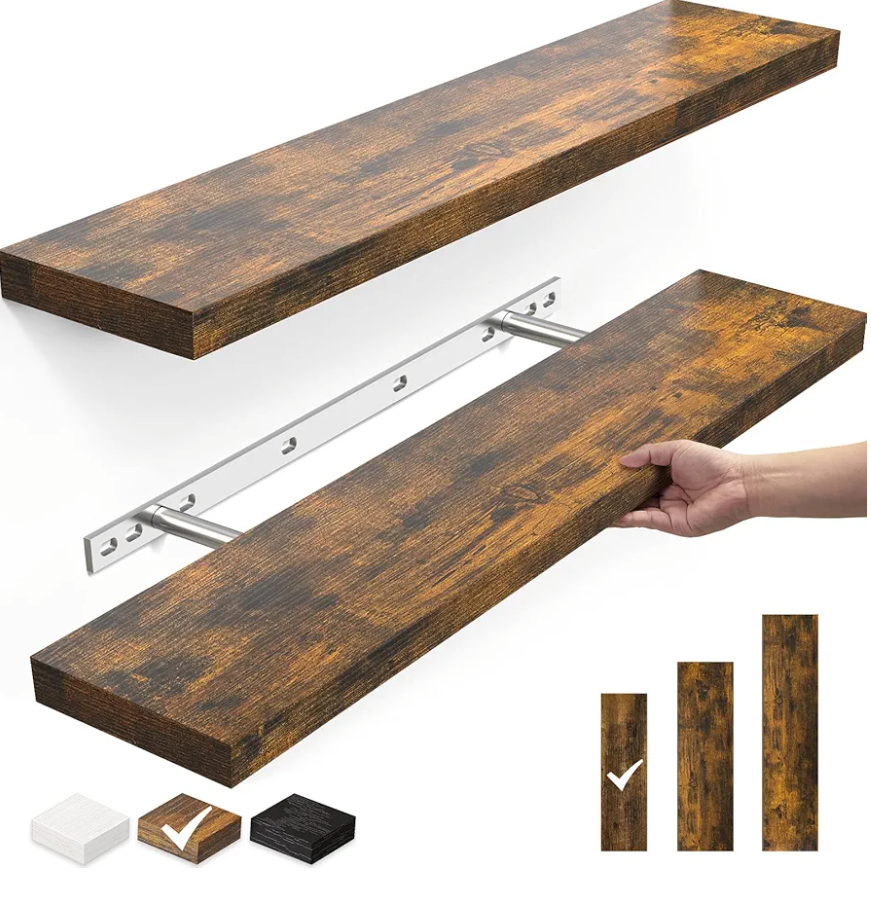 BAYKA Floating Shelves, 22.5" Wall Mounted Wood Shelves for Bathroom, Bedroom, Living Room, Kitchen, Hanging Shelf for Books/Storage/Decor with 22lbs Capacity (Rustic Brown,Set of 2)