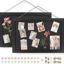 AKTOP 2-Pack Black Cork Board with Linen 16.7" X 11", Small Framed Bulletin Board for Wall, Hanging Pin Board Picture Board for Home Office Decor, Cute Vision Board with 25 Pushpins