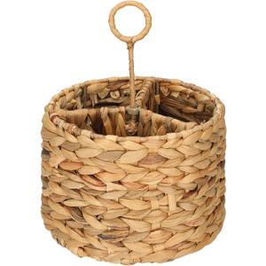 Glenmal Wicker Flatware Storage Basket Utensil Caddy Hand Woven Divided Cutlery Holder Kitchen Utensil Organizer Water Hyacinth Silverware Organizer with Handle for Countertop Party (Round)