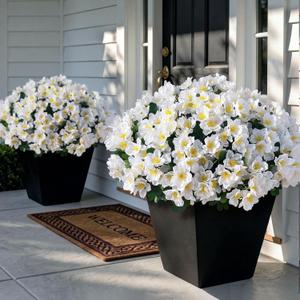 Juxdp 16 Bundles Artificial Camellia for Front Door Outside - Faux UV Resistant Real Looking Camellia Flowers Fake Silk Bouquets Plants for Garden Window Farmhouse Home Spring Summer Decor (White)
