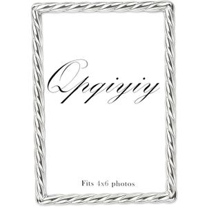4x6 Silver Metal Picture Frame with Real Glass, Unique Cute Rope Design, Wall Mount or Tabletop Display